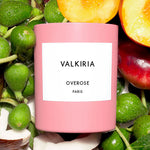 Overose Valkiria scented candle features fragrance notes of Fig, Peaches, Coco Milk and Cedar wood